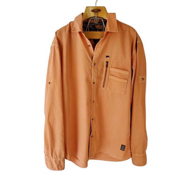 A.Tiziano Orange Cotton Button Up Shirt Logo LS‎ Urban Streetwear Zipper 2X - Picture 14 of 16